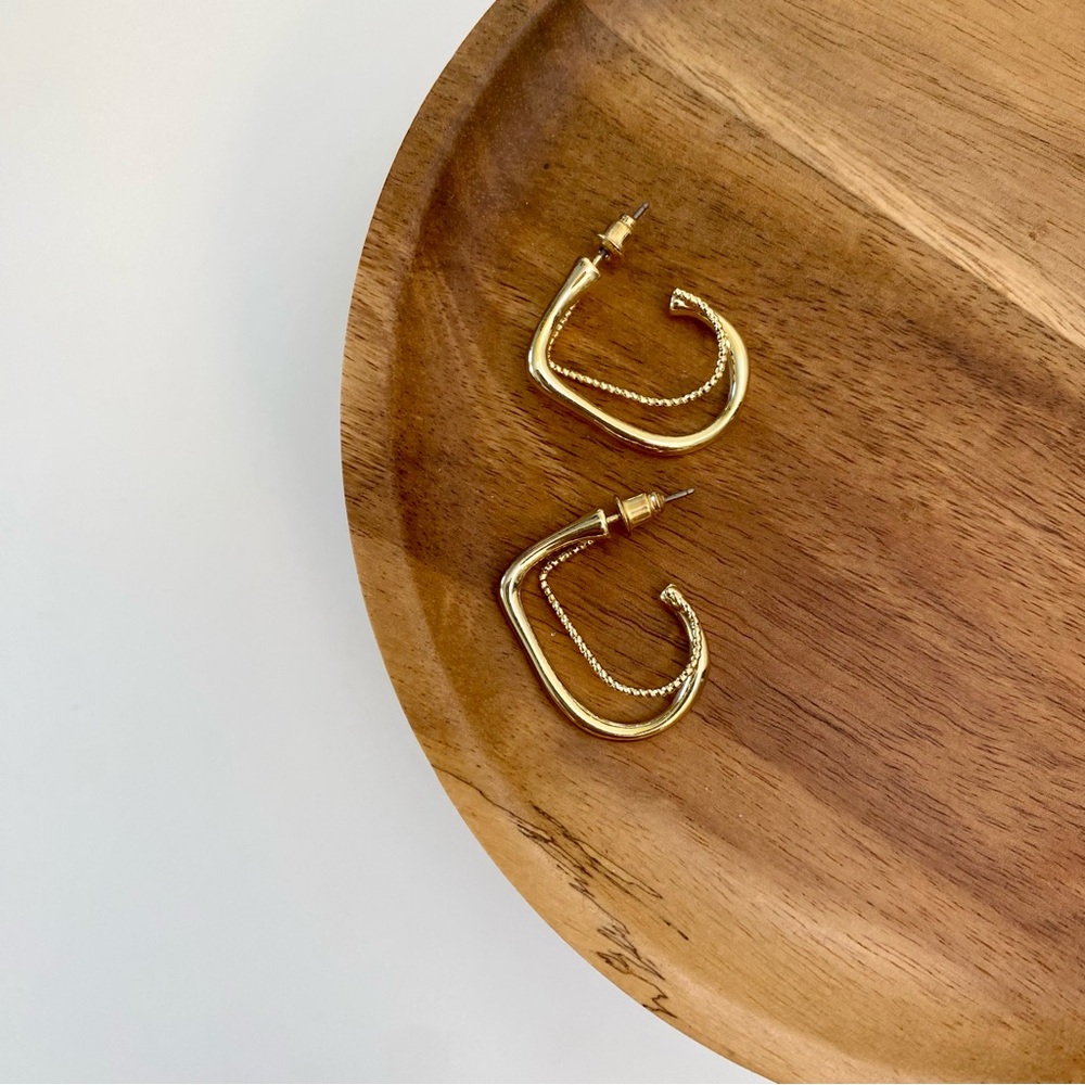 4/$15 Gold Minimalistic Double Layered Hoop Earrings